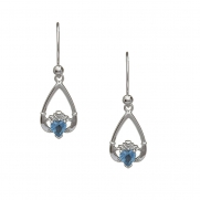 December - Blue Topaz Birthstone Claddagh Earrings