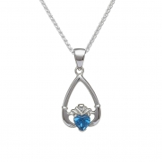 December - Blue Topaz Birthstone Claddagh Pendant