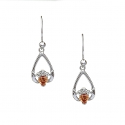 November - Citrine Birthstone Claddagh Earrings