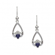 September - Blue Sapphire Birthstone Claddagh Earrings