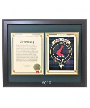 Clan Badge with Tartan and History - Framed Walnut - 16x20 Landscape