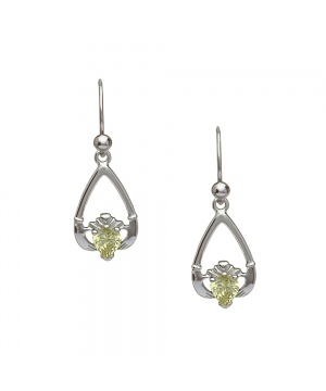 August - Peridot Birthstone Claddagh Earrings