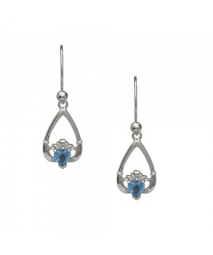 December - Blue Topaz Birthstone Claddagh Earrings