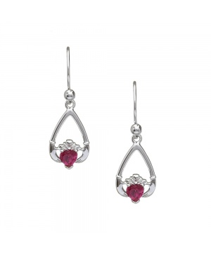 July - Ruby Birthstone Claddagh Earrings