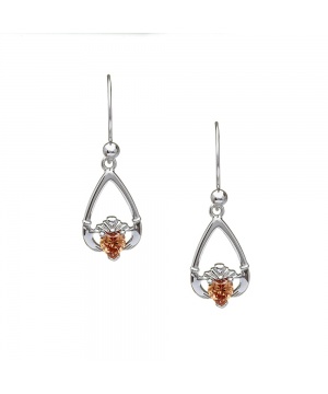 November - Citrine Birthstone Claddagh Earrings