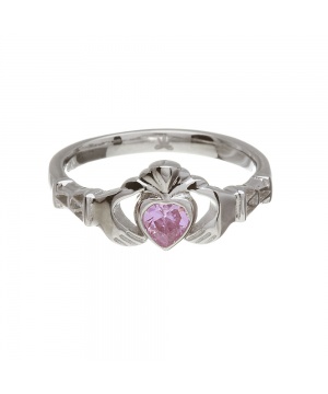 October - Pink Tourmaline Birthstone Claddagh Ring