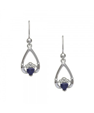 September - Blue Sapphire Birthstone Claddagh Earrings